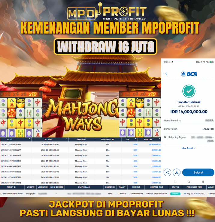 MPOPROFIT JACKPOT PGSOFT! KEMENANGAN MURNI DI (MAHJONG WAHYS TOTAL 16.000.000,- LUNAS)